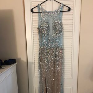 Women's light blue and tan sequin dress